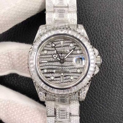 ROLEX GMT-Master II 40MM 904L Steel 2824 Movement Full Diamond Grey Watch